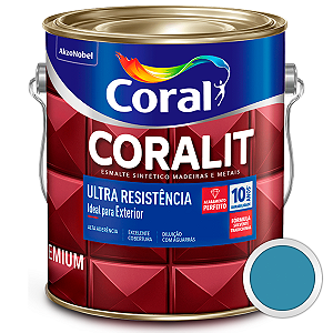 Esmalte Sintético Coralit Ultra Resistência Alto Brilho Azul Mar Galão 3,6 Litros