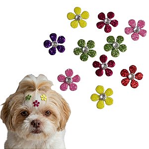 30 Adesivos Pet EVA Flor Com Strass Cores Sortidas