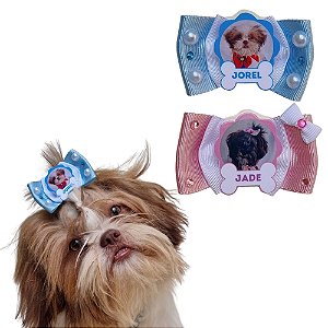 Laço Pet Topete Com Foto e Nome Personalizados