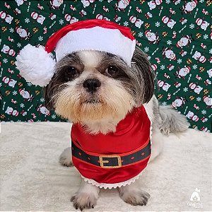 Conjunto Pet Bandana e Gorro Papai Noel Natal