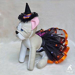 Fantasia Pet Bruxa Halloween Saia de Tule e Chapéu Regulável
