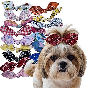 25 Laços Pet Tecido Nó Pin Up Estampas Sortidas