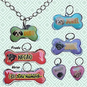 Plaquinha de identificação Pet Personalizada Com Foto P, M e G