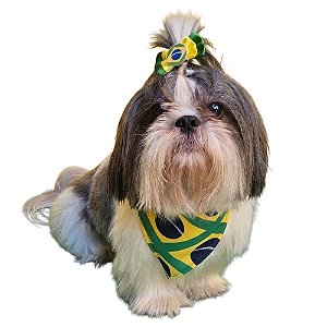 Conjunto Pet Bandana e Laço Brasil Copa do Mundo