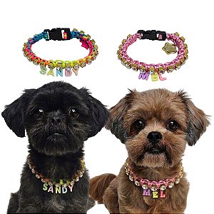 Coleira Gargantilha Pet Luxo Com Strass Personalizada Com Nome