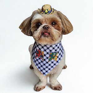 Conjunto Bandana e Mini Chapéu de PalhaPet Festa Junina