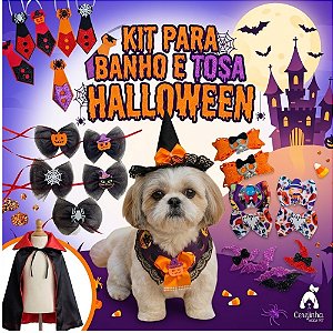 KIT Para Banho e Tosa Halloween | Laços, Gravatas e Adesivos (Várias Opções)