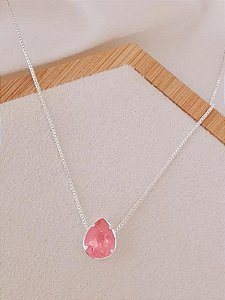 Colar Ponto de luz Gota rosa - Folheado a prata