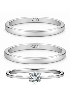 Par de Aliança Julieta 2mm + solitário - Aço Inox