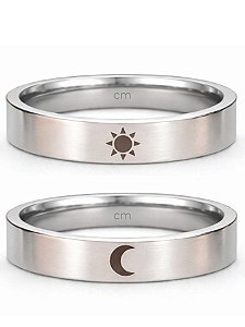 Par de Alianças Sol e Lua Clássica - Aço inox