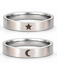 Par de Aliança Estrela e Lua - Aço Inox