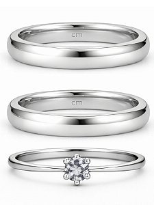 Par de Aliança Julieta 3mm + Solitário - Aço Inox