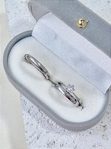 Par de Aliança Julieta 3mm + Solitário - Aço Inox