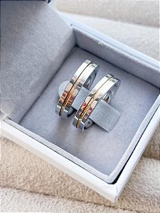 Par de Aliança fio de ouro - Aço Inox