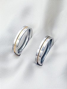Par de Aliança fio de ouro - Aço Inox