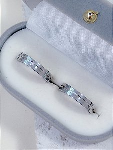 Par de Aliança Friso com Pedra - Aço Inox