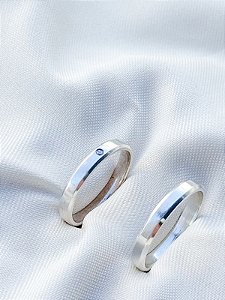 Par de Aliança Chanfrada com pedra - Prata 950