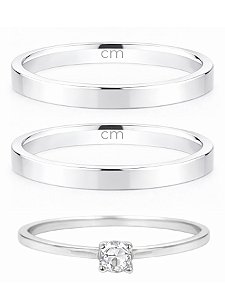 Par de Aliança Holanda 2mm + Solitário Encanto - Prata 950