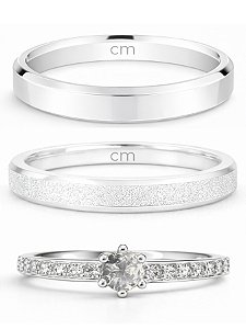 Par de Aliança Snow 3mm + Solitário Rapunzel - Prata 950