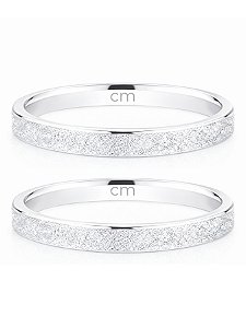 Par de Aliança Diamantada 2mm - Prata 950