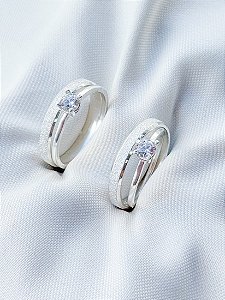 Par de Aliança Diamantada 3mm + Solitários - Prata 950