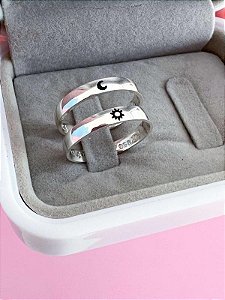 Par de Aliança sol e lua 3mm - Prata 950