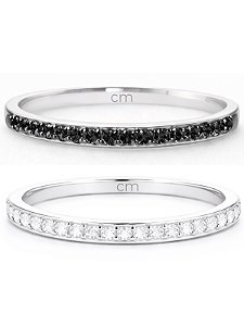 Par de Aliança bella preta e cristal - Prata 950