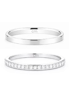 Par de aliança Polonia com pedra - Prata 950