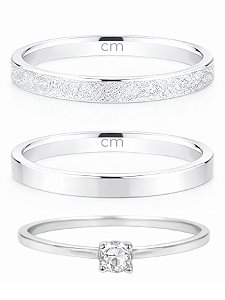 Par de Aliança Snow reta 2mm + Solitário - Prata 950