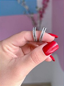 Par de Aliança Delicate com pedra - Aço Inox