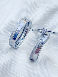 Par de Aliança Capadócia com pedra + Solitário - Aço Inox