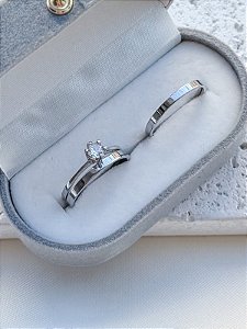 Par de Aliança Holanda 2mm + Solitário - Aço Inox