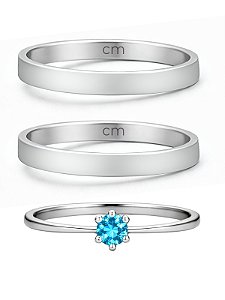 Par de Aliança Holanda 2mm + Solitário Azul- Aço Inox