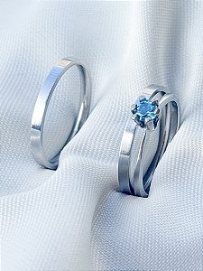Par de Aliança Holanda 2mm + Solitário Azul- Aço Inox