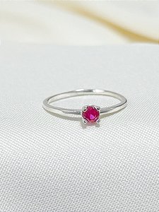 Anel Solitário Encanto Rosa - Prata 950