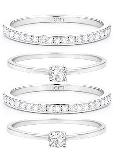 Par de Aliança Bella + Solitários - Prata 950