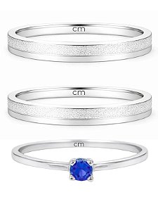 Par de Aliança Alice + Solitário azul - Prata 950