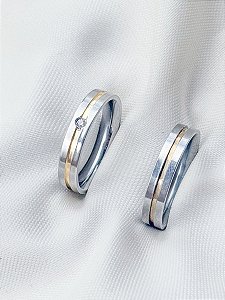 Par de aliança Fio de ouro com pedra - Aço Inox
