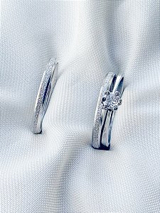 Par de aliança diamantada lover 2mm + Solitário - Aço Inox
