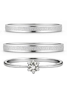 Par de aliança diamantada 3mm + solitário - Aço Inox