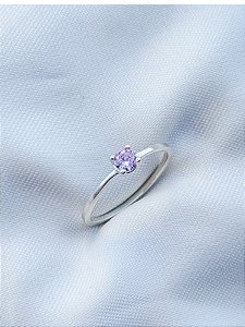 Anel Solitário Encanto Rosa Claro - Prata 950