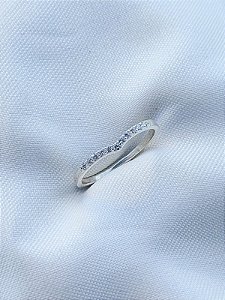 Anel aparador V Cravejado - Prata 950