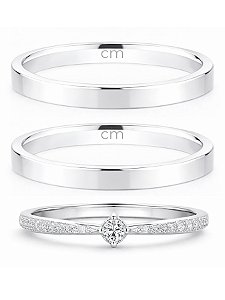 Par de Aliança Holanda 2mm + Solitário Cinderela - Prata 950