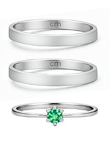 Par de Aliança Holanda 2mm + Solitário Verde- Aço Inox