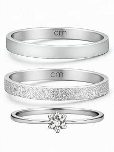 Par de Aliança Snow 2mm + Solitário - Aço Inox