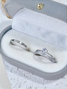Par de Aliança Snow 2mm + Solitário - Aço Inox