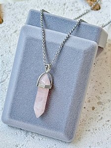 Colar Pedra Quartzo Rosa - Aço Inox