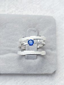 Par de Aliança Diamantada + Solitário Azul Royal - Prata 950