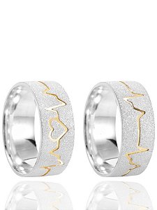 Par de Aliança Batimentos fio de ouro - Prata 950