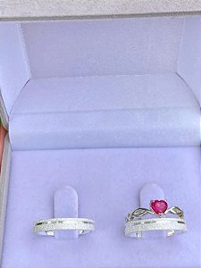 Par de Aliança Delicate + Solitário Love Rosa - Prata 950